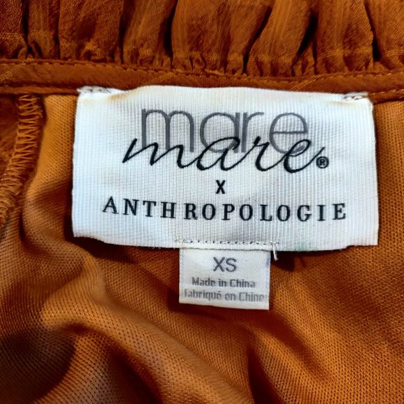 Mare x Anthropologie Womens Anne Gold Brown Balloon Sleeve Tier Ruffle Dress XS - Picture 8 of 9